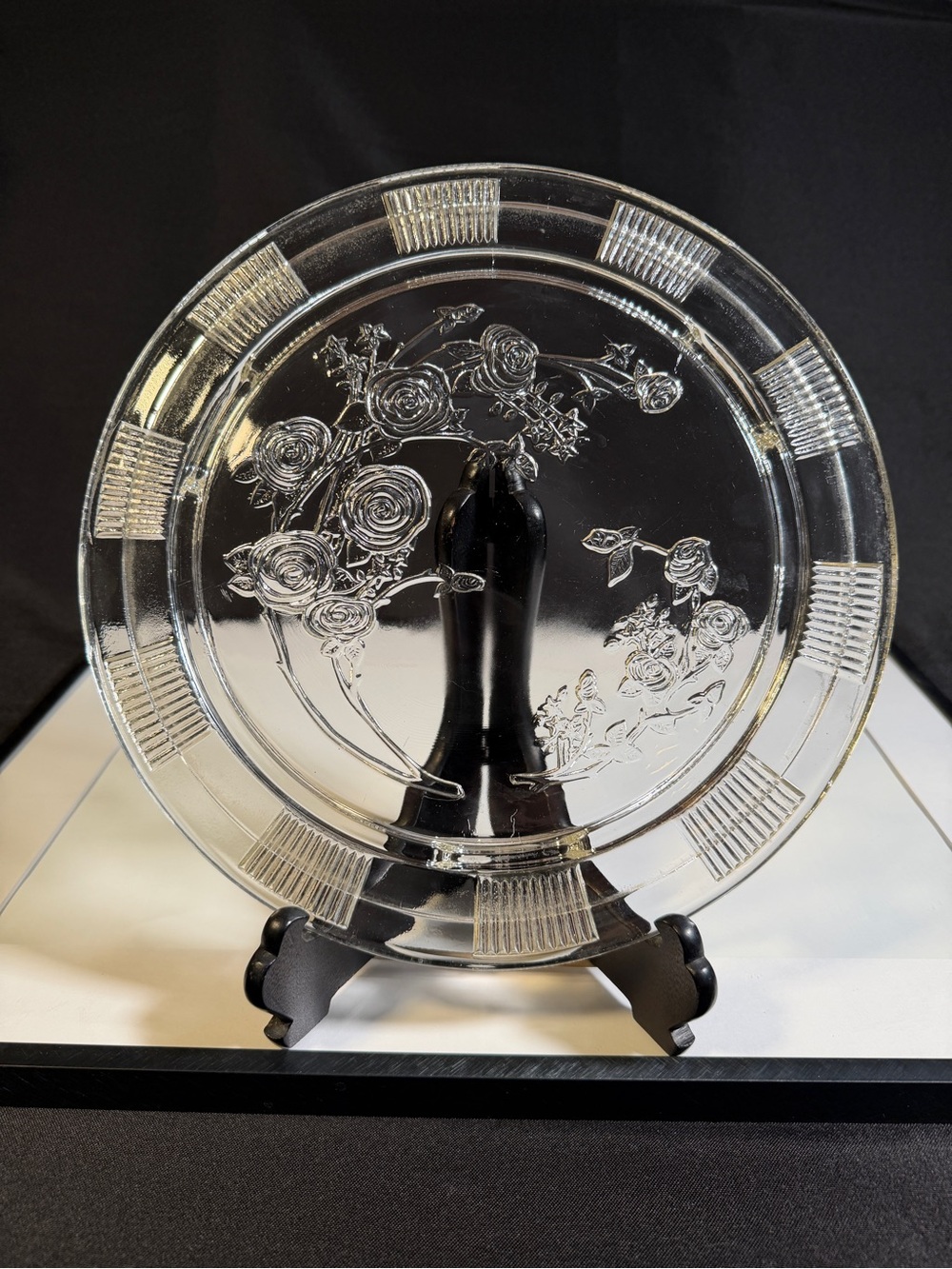 Vintage Federal Glass Sharon Cabbage Rose Footed Cake Plate, 1930s